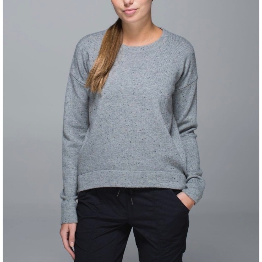 Lululemon Yogi Crew Sweater Heather Speckled Grey‎ Merino Wool Medium